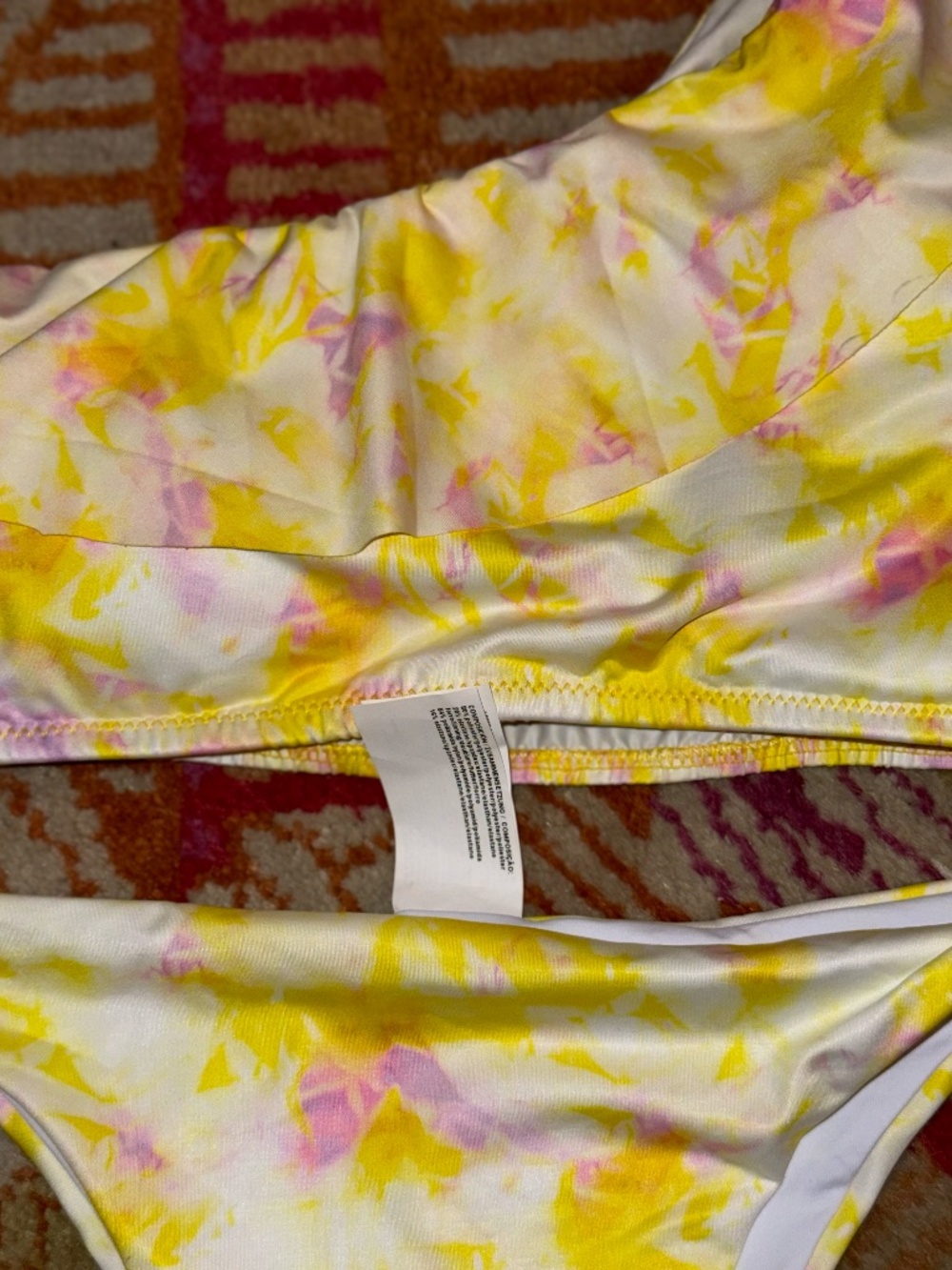 Phax Swim swimsuit bikini 2 piece Medium M one shoulder ruffle top yellow pink - Picture 3 of 4
